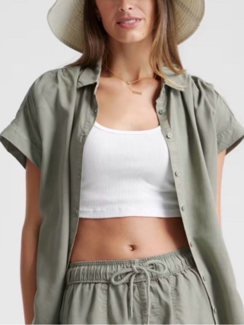 Quince Women’s Tencel Camp Shirt Casual Short-Sleeve Button-Down Olive XL